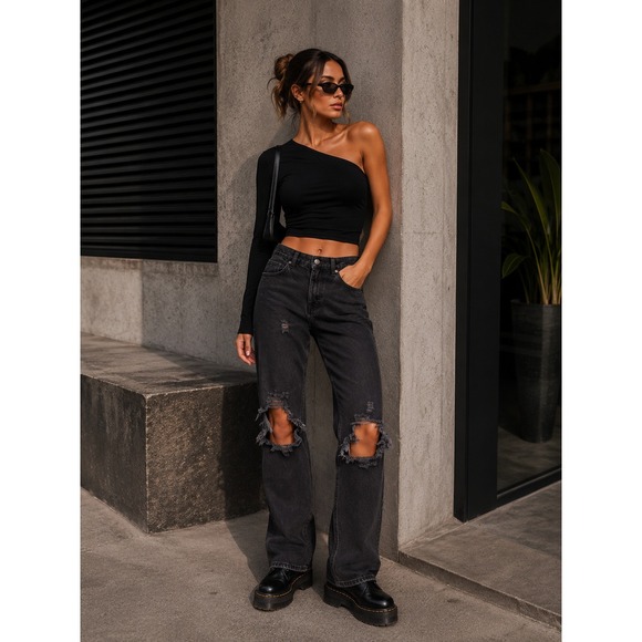 Free People Denim - Free People Jeans Womens 29 Black Lasso Distressed Grunge Goth Punk Indie